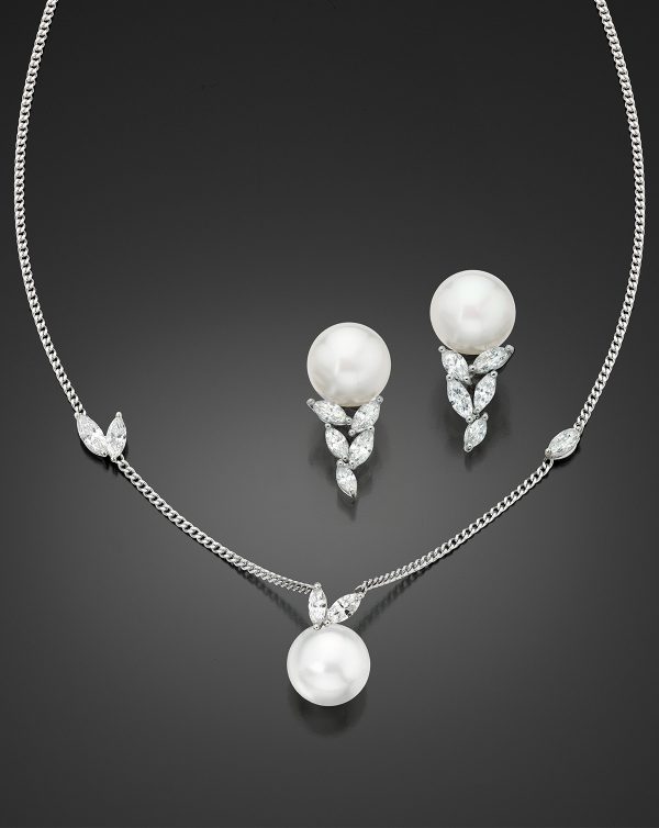 La Feuille South Sea Pearl and Diamond Necklace and Earrings