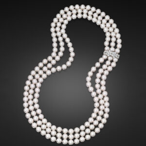 Assael Three rows of lustrous Akoya Cultured Pearls necklace
