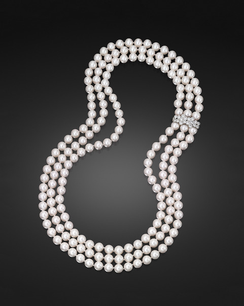 Assael Three rows of lustrous Akoya Cultured Pearls necklace