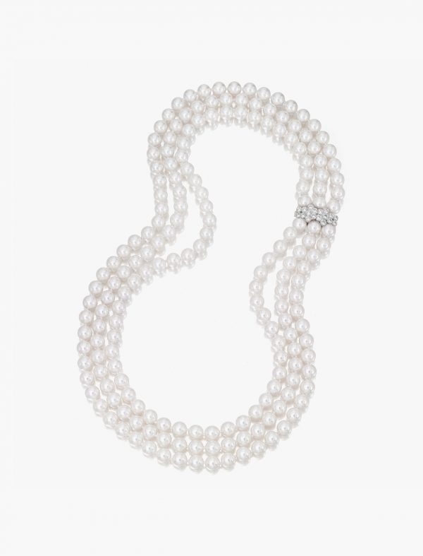 3-Row Akoya Pearl Necklace with Diamond Clasp
