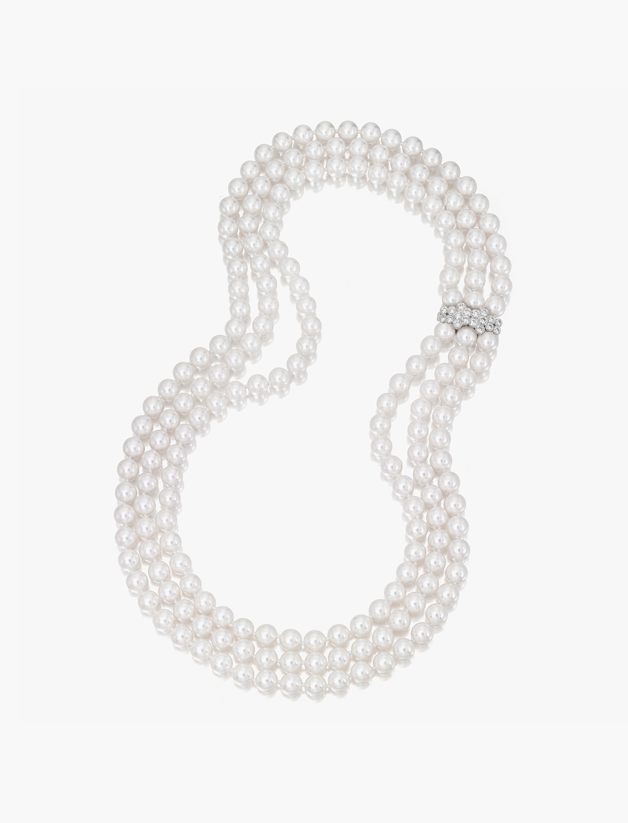 3-Row Akoya Pearl Necklace with Diamond Clasp - Assael