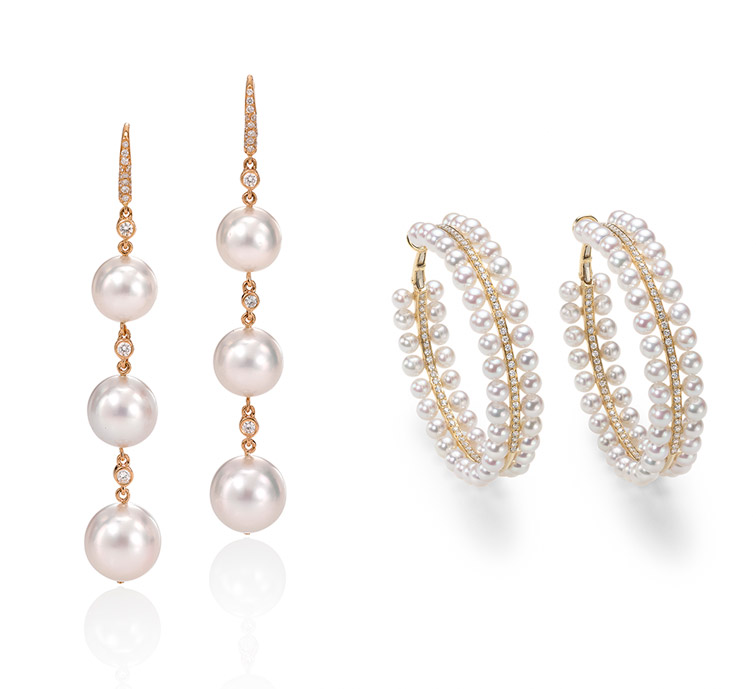 Assael South Sea Cultured Pearl Drop Earrings with Diamonds and Assael Forever Contemporary Akoya Pearl Hoop Earrings