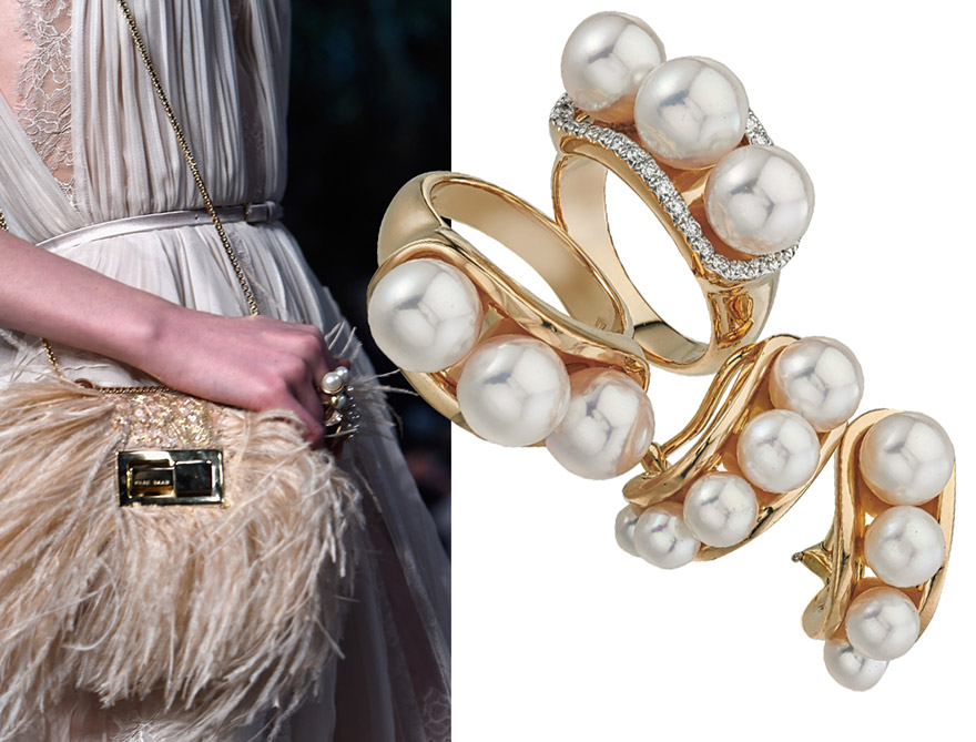 Elie Saab Fashions, Assael Gold and Akoya Pearl Rings & Earrings