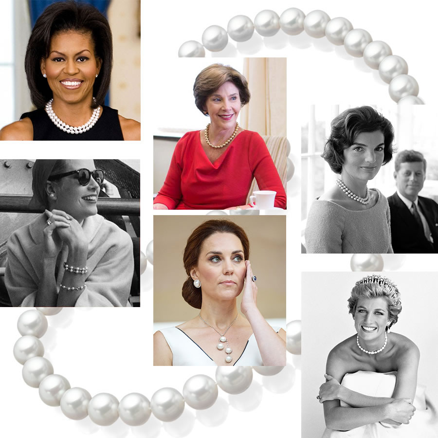 Assael-Women's-Day-Michelle-Obama-Jackie-O-Laura-Bush-Grace-Kelly-Princess-Kate-Princess-Diana-Pearls