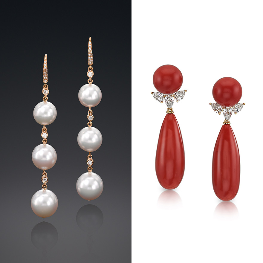 Assael Pearl and Coral Drop Earrings 