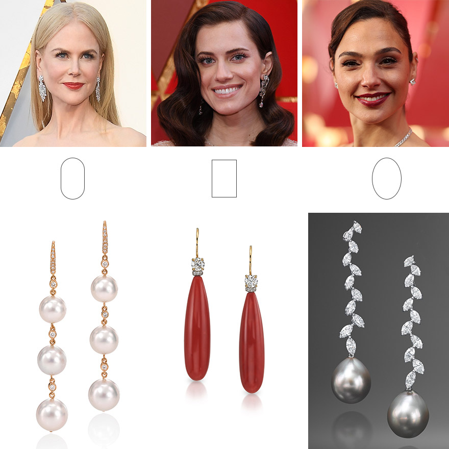 How to pick the right earrings according to face shape. This image provides guidance for earring selection for a longer face shape.