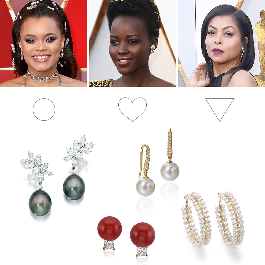 How to pick the right earrings according to face shape. This image provides guidance for earring selection for a shorter or petite face shape.