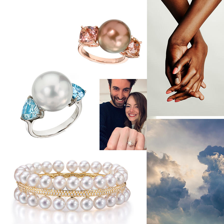 Assael Tahitian Pearl and Bicolor Tourmaline Ring, @davemccary, Assael Forever Bangle, Assael South Sea Pearl and Trillion Aquamarine Ring