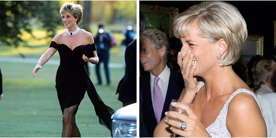 Princess Diana in multi-row pearl choker and drop-style pearl earrings