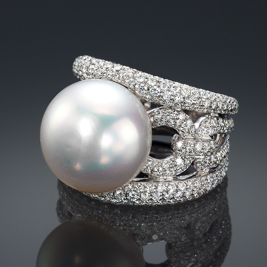 Contemporary Pearl and Diamond Ring
