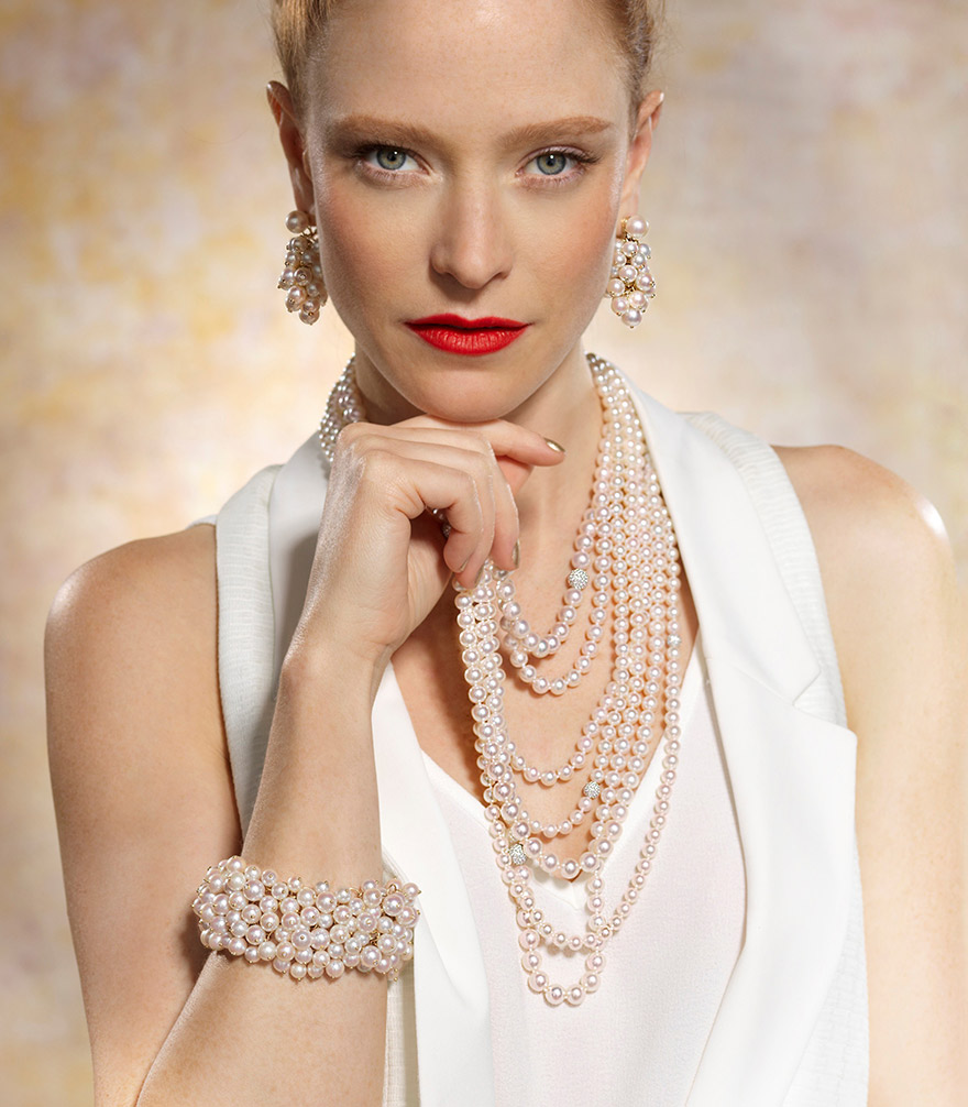 ASSAEL AKOYA “SUNSET” 7 ROW PEARL NECKLACE and ASSAEL CONTEMPORARY CASCADE EARRINGS AND BRACELET