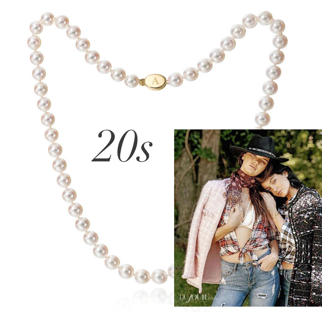 Assael Akoya Pearl Necklace with 18K Yellow Gold Clasp. Kendall and Kylie Jenner wearing pearl strands