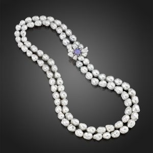 Double-Strand Baroque South Sea Pearl Necklace with Convertible Brooch/Pendant