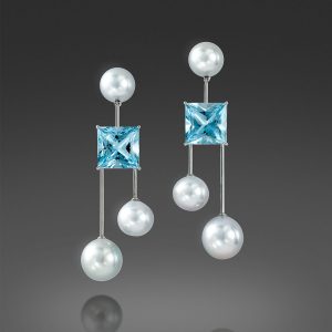Tahitian Pearl and Aquamarine Mobile Earrings