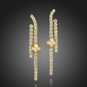Fancy Yellow Diamond and Golden South Sea Pearl Earrings