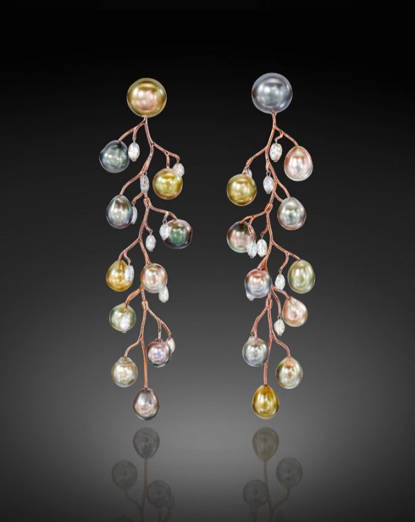 "Fall Branches" Pearl and Diamond Earrings