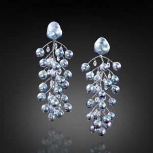 "Winter Branches" Pearl and Diamond Earrings