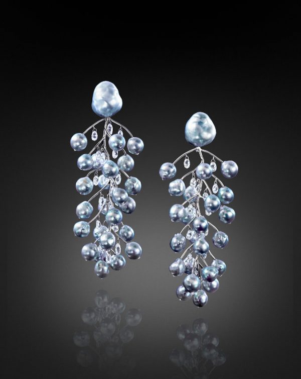 "Winter Branches" Pearl and Diamond Earrings