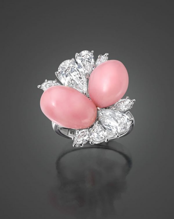 Natural Conch Pearl And Diamond Ring