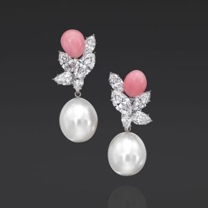 Natural Conch Pearl and South Sea Pearl Earrings