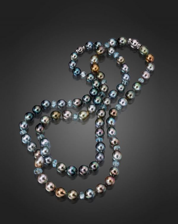 Fiji Pearl and Aquamarine Necklace, 21.5” & 18.75"