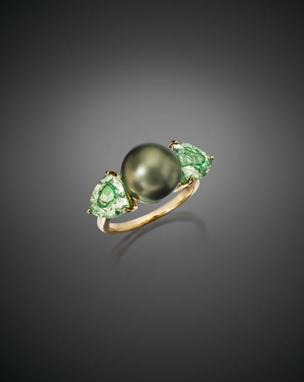 Fiji Pearl and Green Garnet Ring