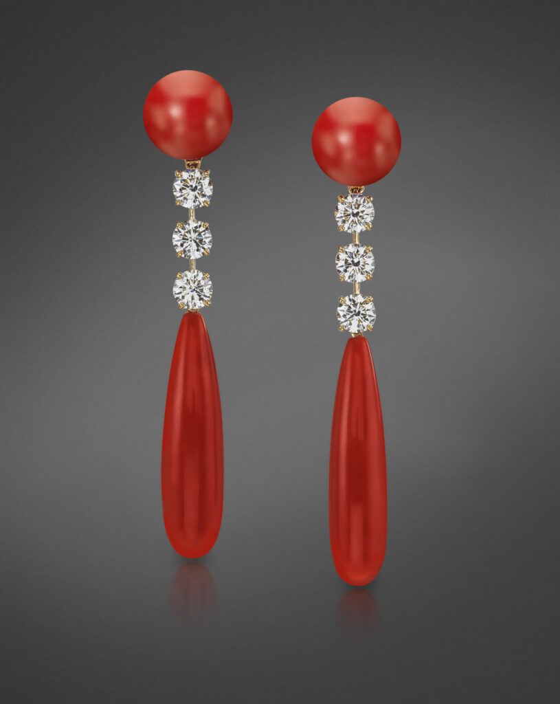 Capri Sardinian Coral and Diamond Earrings - Assael