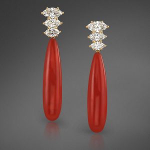 Sardinian Coral and Diamond Marquise Clip-Back Earrings