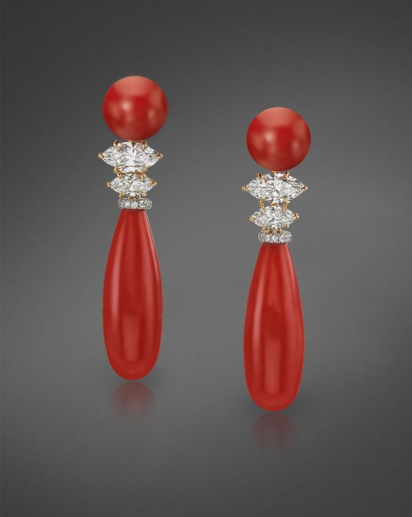 Sanguine Dream Sardinian Coral and Diamond Earrings - Assael