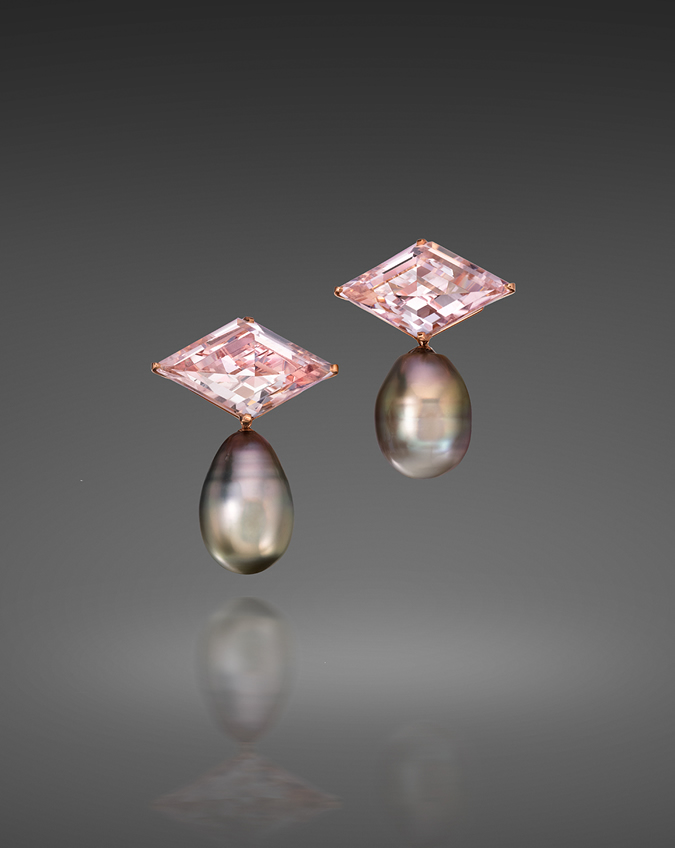 Tahitian Pearl and Morganite Drop Earrings