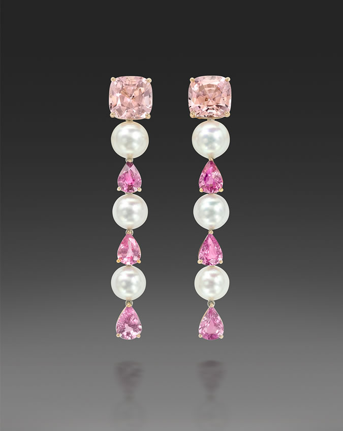 Akoya Pearl, Morganite, And Pink Sapphire Earrings