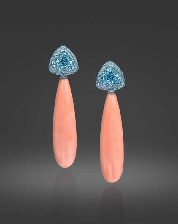 Angel Skin Coral And Aquamarine Drop Earrings