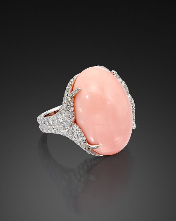 Gem Angel Skin Coral And Diamond Oval Ring