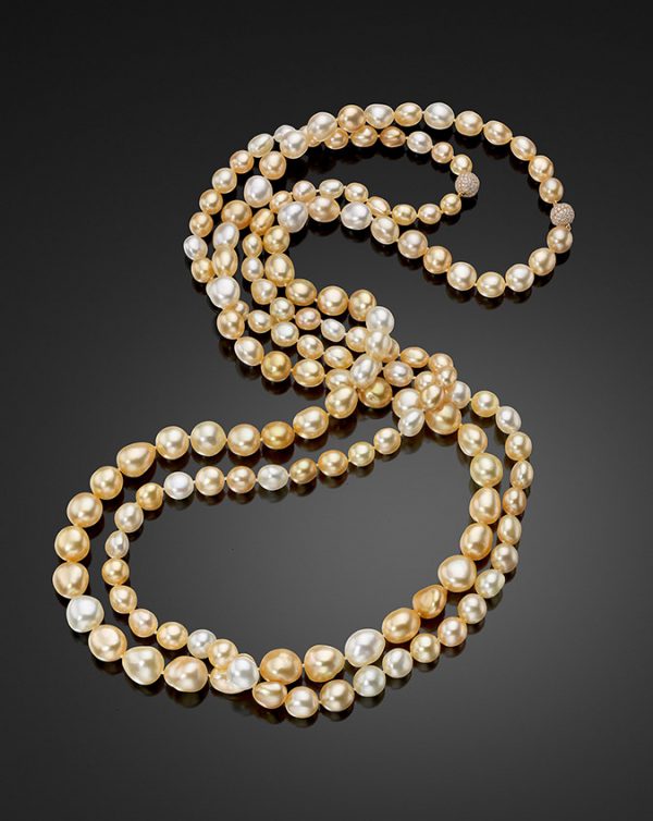 2 Multicolor Golden Keshi South Sea Pearl Necklaces