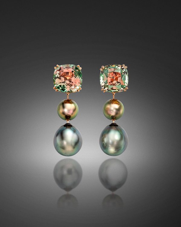 Tahitian Pearl and Bicolor Tourmaline Earrings