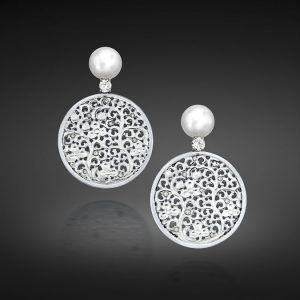 South Sea Pearl and "Icy" Jadeite Earrings with Diamonds