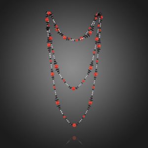 Sardinian Coral, Black Onyx And Diamond Chain Necklace