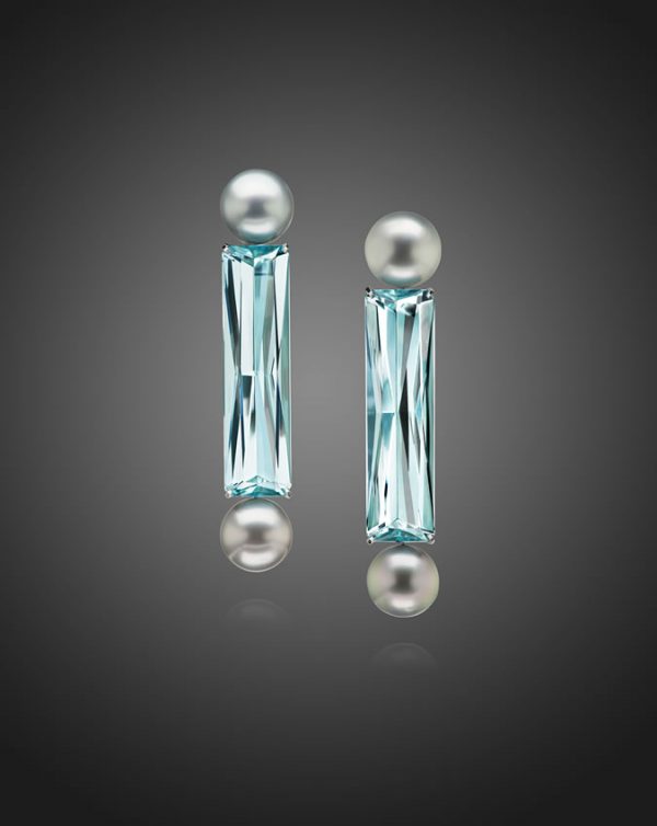 Tahitian Pearl, Long Aquamarine Earrings