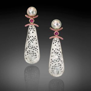 Pearl And Gray Jadeite Drop Earrings