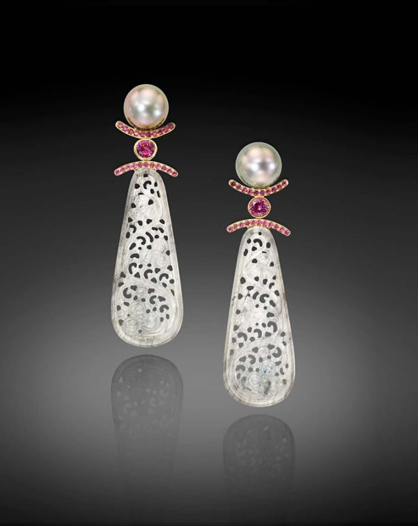 Pearl And Gray Jadeite Drop Earrings