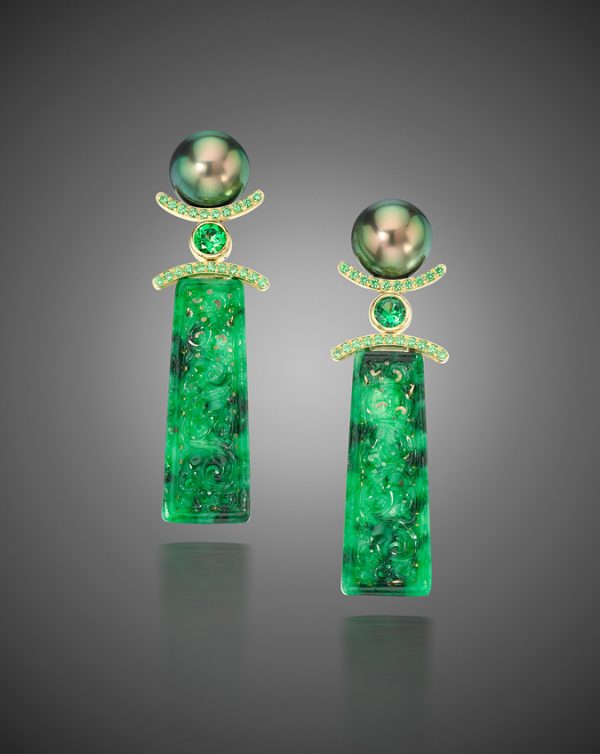 Tahitian Green Jade Square Earrings