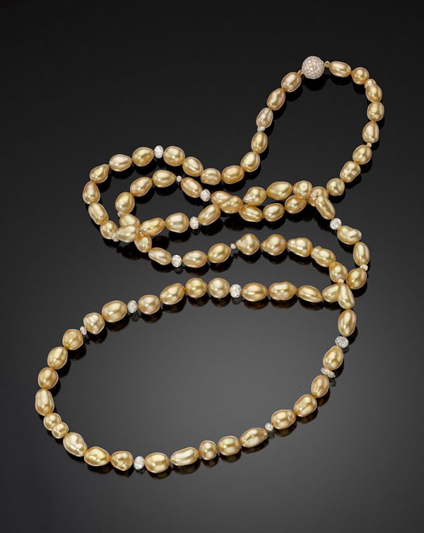 Golden Keshi Pearl and Diamond Rope Necklace