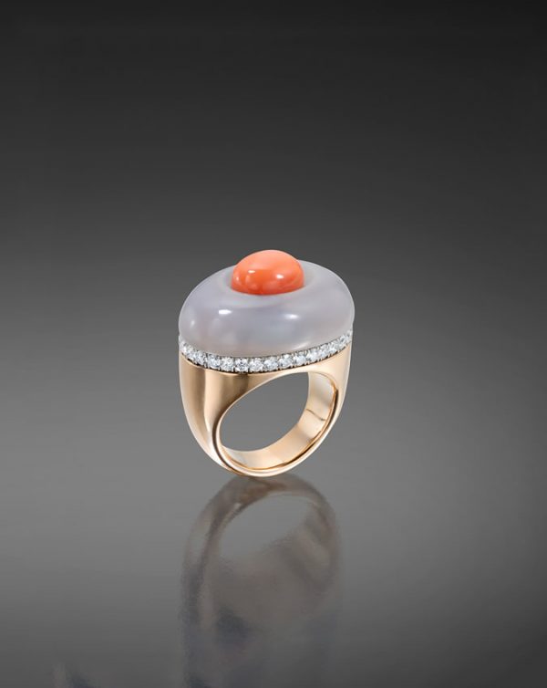 Gray Chalcedony Angel Skin Coral Cocktail Ring