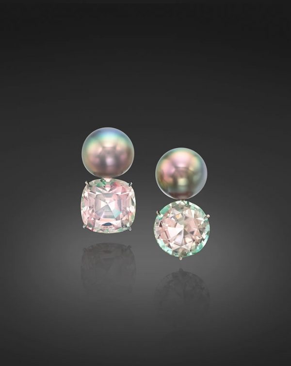 "Mismatched Tahitian" Pearl And Bicolor Tourmaline Earrings