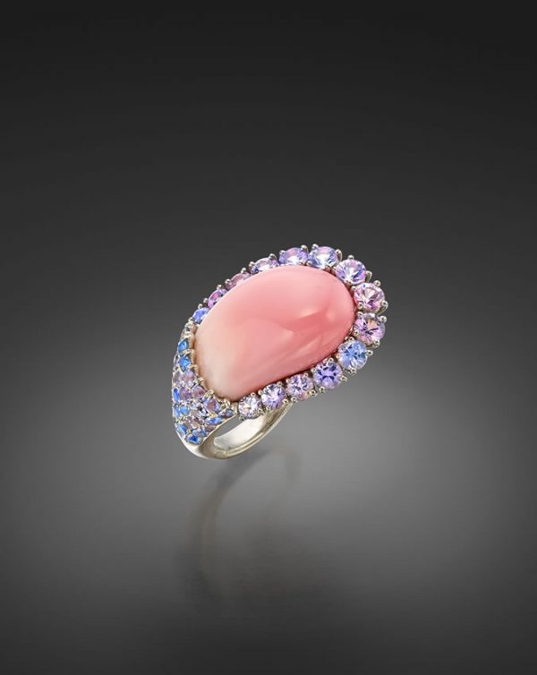 Natural Conch Pearl And Lavender Spinel Ring