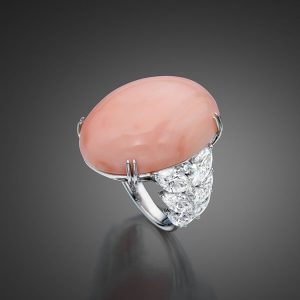 Gem Angel Skin Coral And Diamond Cocktail Ring