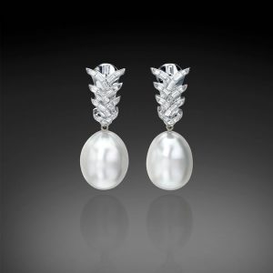 South Sea Pearl Drop Earrings With Diamonds