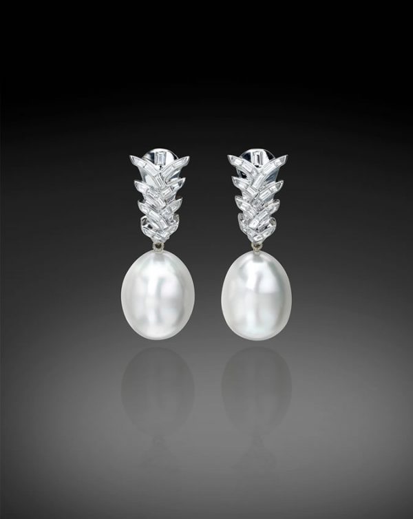 South Sea Pearl Drop Earrings With Diamonds