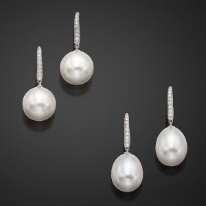 Round And Drop South Sea Pearl And Diamond Earrings