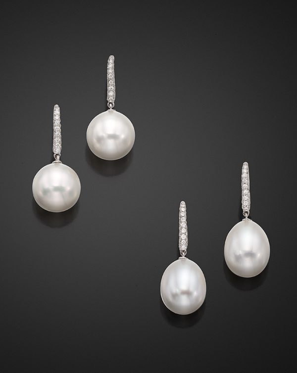Round And Drop South Sea Pearl And Diamond Earrings